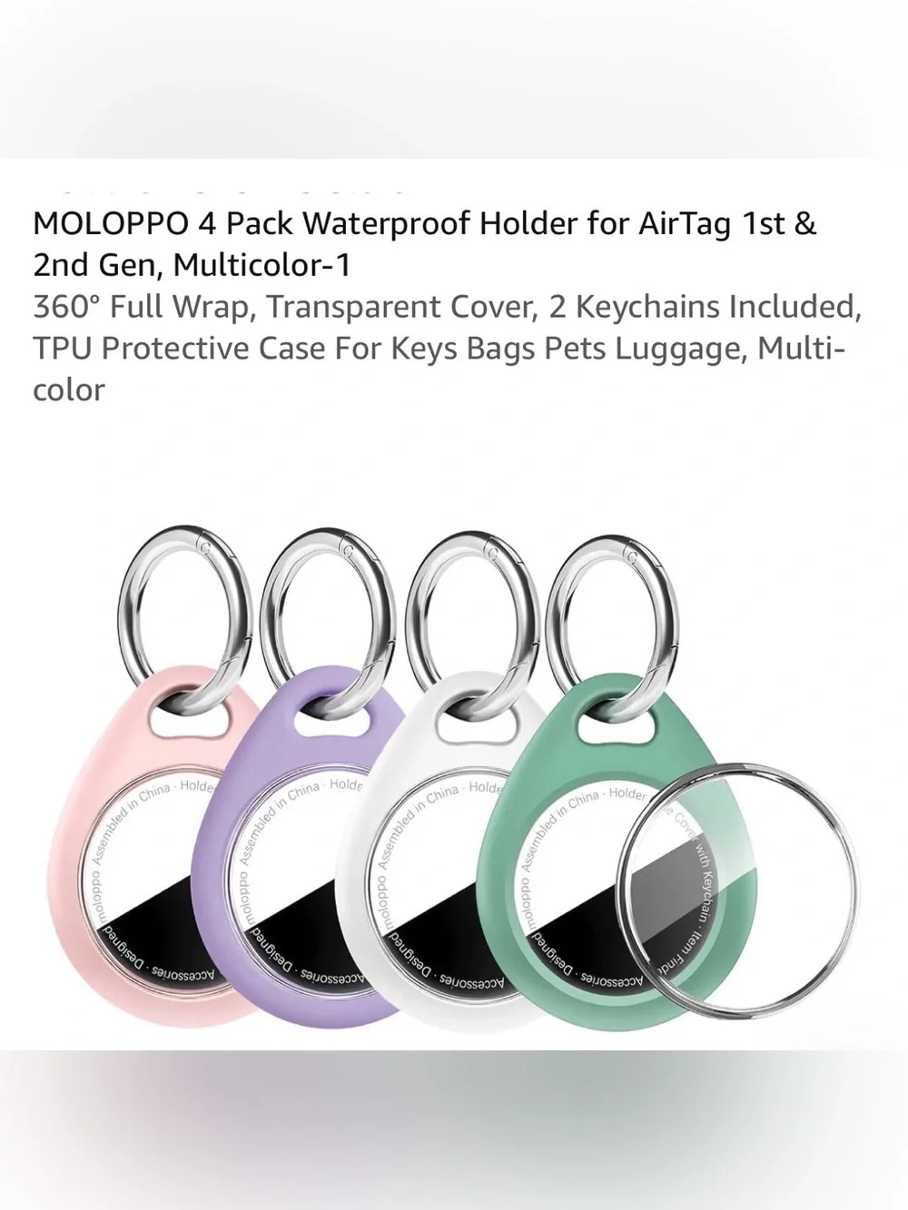Waterproof Silicone Keyring Holder for Airtag 1st & 2nd Gen Pastel 4-Pack